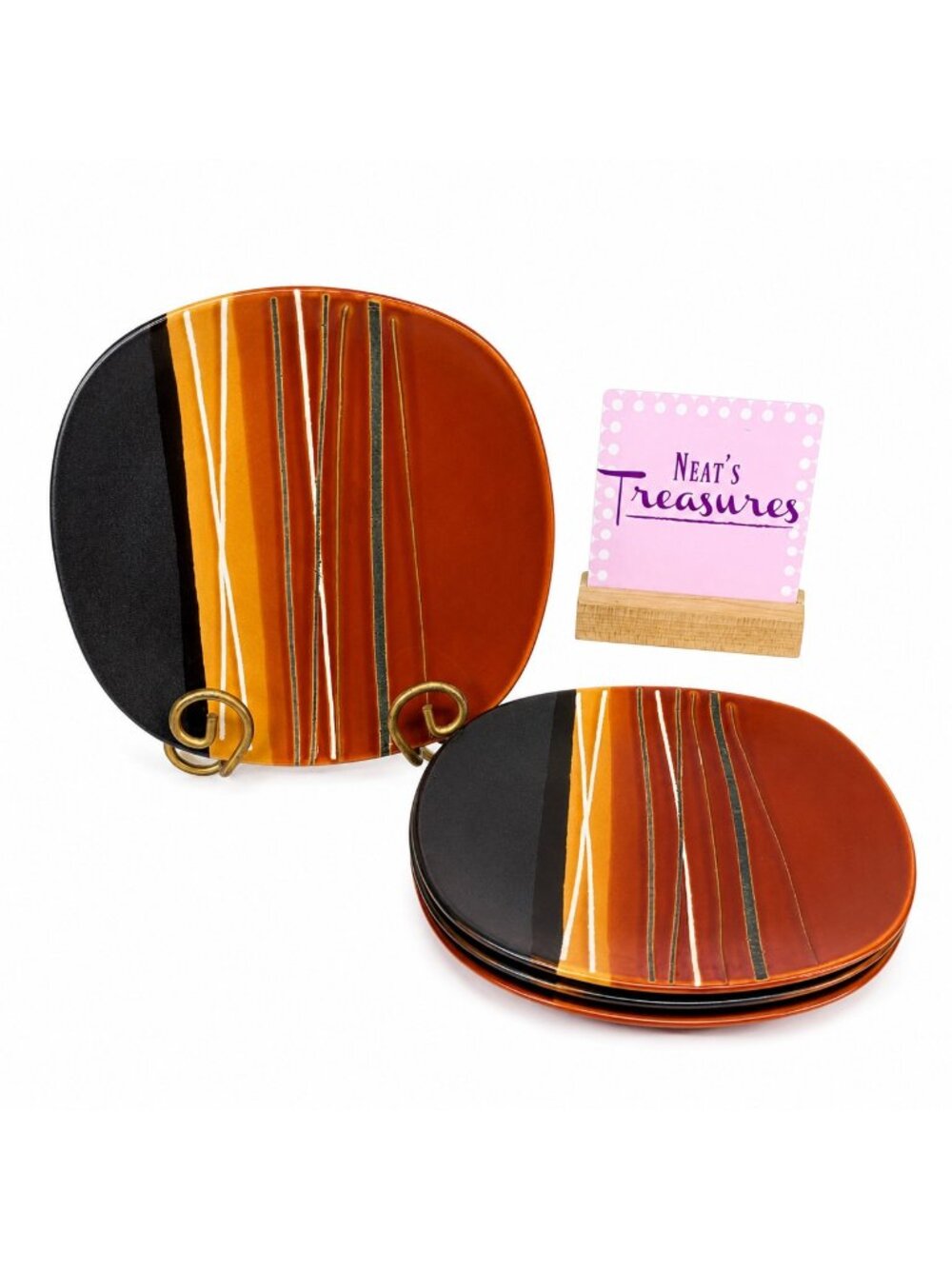 Home Trends BAZAAR RED Stoneware Square Textured Stripe Lunch Salad Plates Set 4
